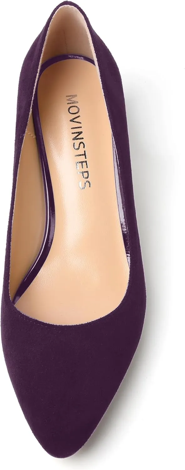 MOVINSTEPS Womens Round Toe Party Dress Slip On Chunky Low Heel Pumps Shoes 2 Inch