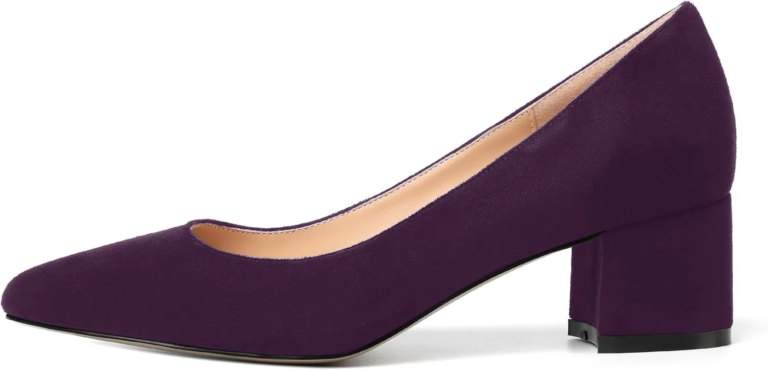 MOVINSTEPS Womens Round Toe Party Dress Slip On Chunky Low Heel Pumps Shoes 2 Inch