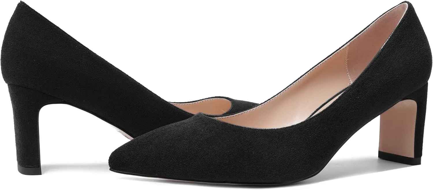 MOVINSTEPS Womens Slip On Party Suede Pointed Toe Sexy Block Mid Heel Pumps Shoes 2.5 Inch