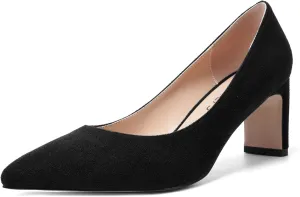 MOVINSTEPS Womens Slip On Party Suede Pointed Toe Sexy Block Mid Heel Pumps Shoes 2.5 Inch