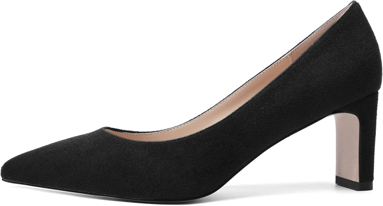 MOVINSTEPS Womens Slip On Party Suede Pointed Toe Sexy Block Mid Heel Pumps Shoes 2.5 Inch