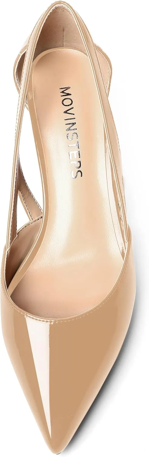 MOVINSTEPS Womens Wedding Cut Out Pointed Toe Patent Sexy Slip On Kitten Low Heel Pumps Shoes 2 Inch