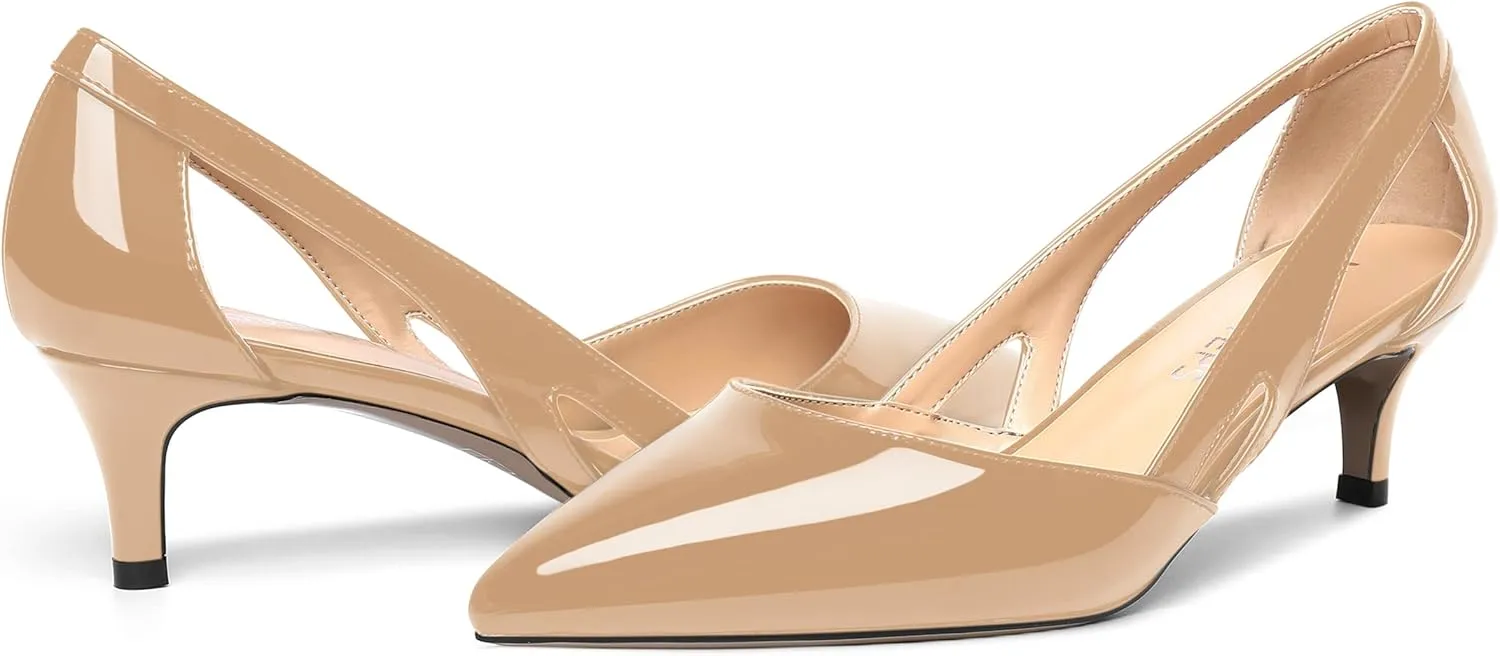 MOVINSTEPS Womens Wedding Cut Out Pointed Toe Patent Sexy Slip On Kitten Low Heel Pumps Shoes 2 Inch