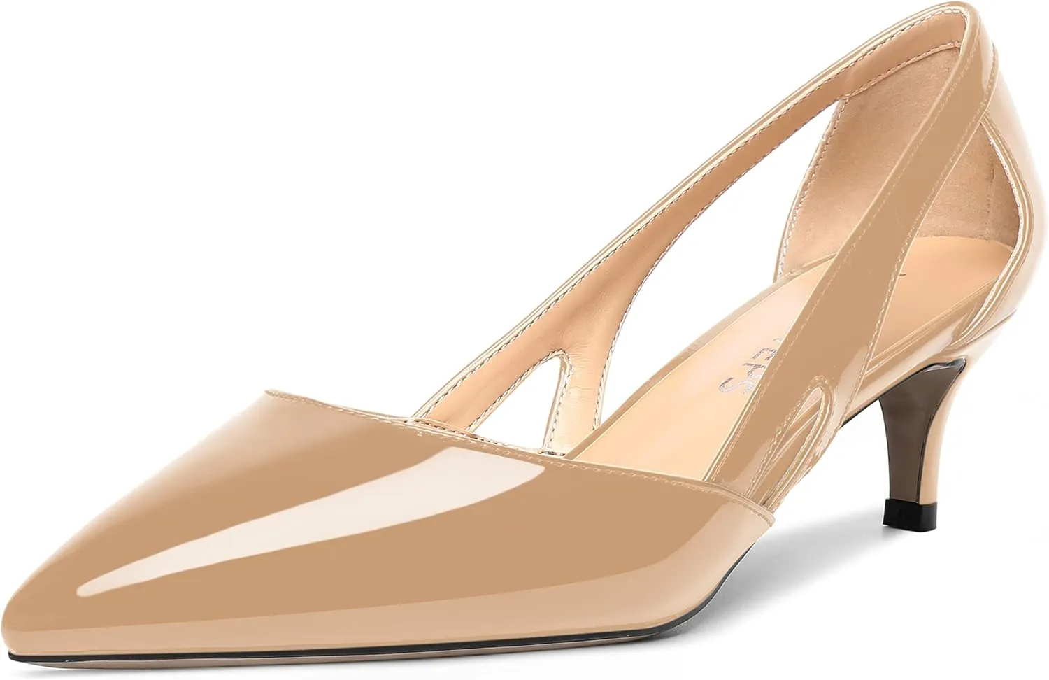 MOVINSTEPS Womens Wedding Cut Out Pointed Toe Patent Sexy Slip On Kitten Low Heel Pumps Shoes 2 Inch