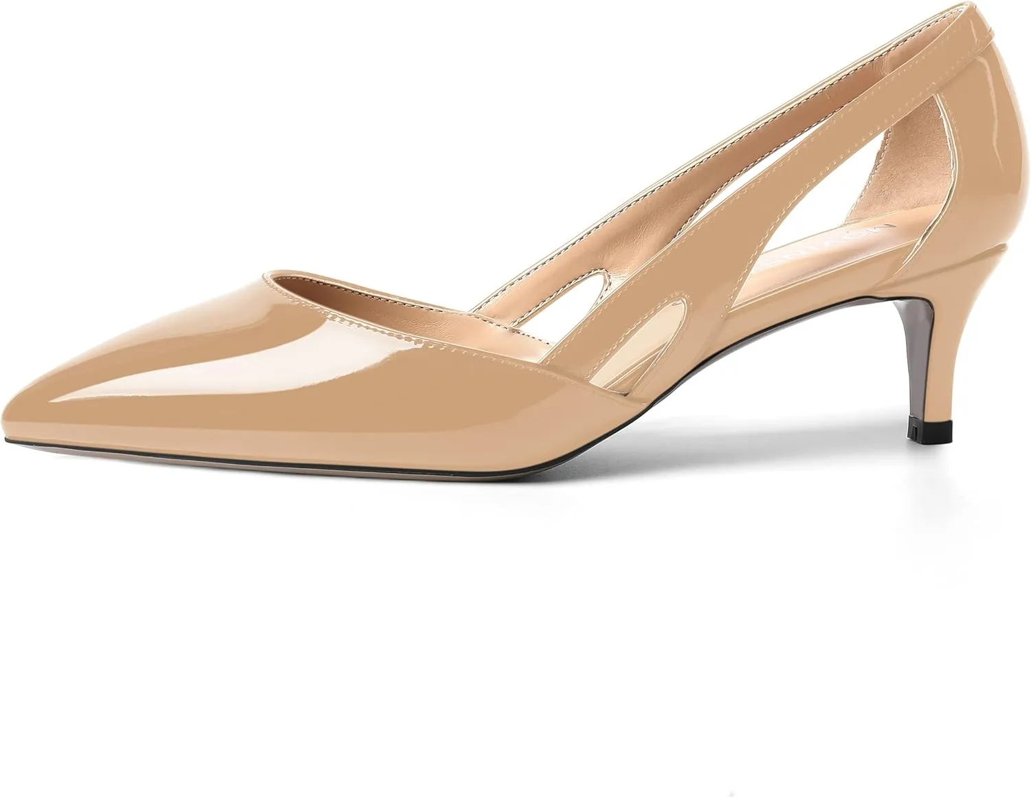 MOVINSTEPS Womens Wedding Cut Out Pointed Toe Patent Sexy Slip On Kitten Low Heel Pumps Shoes 2 Inch