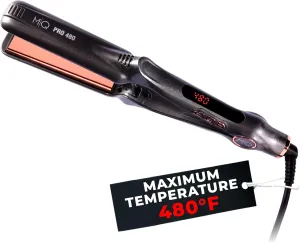 MQ Hair - Professional Titanium Flat Iron 480°F - Bivolt, Anatomic Design, Ultra-Smooth, Mirror Effect - 3 Passes Needed, Temperature Control, Perfect Straightening - Gray Color