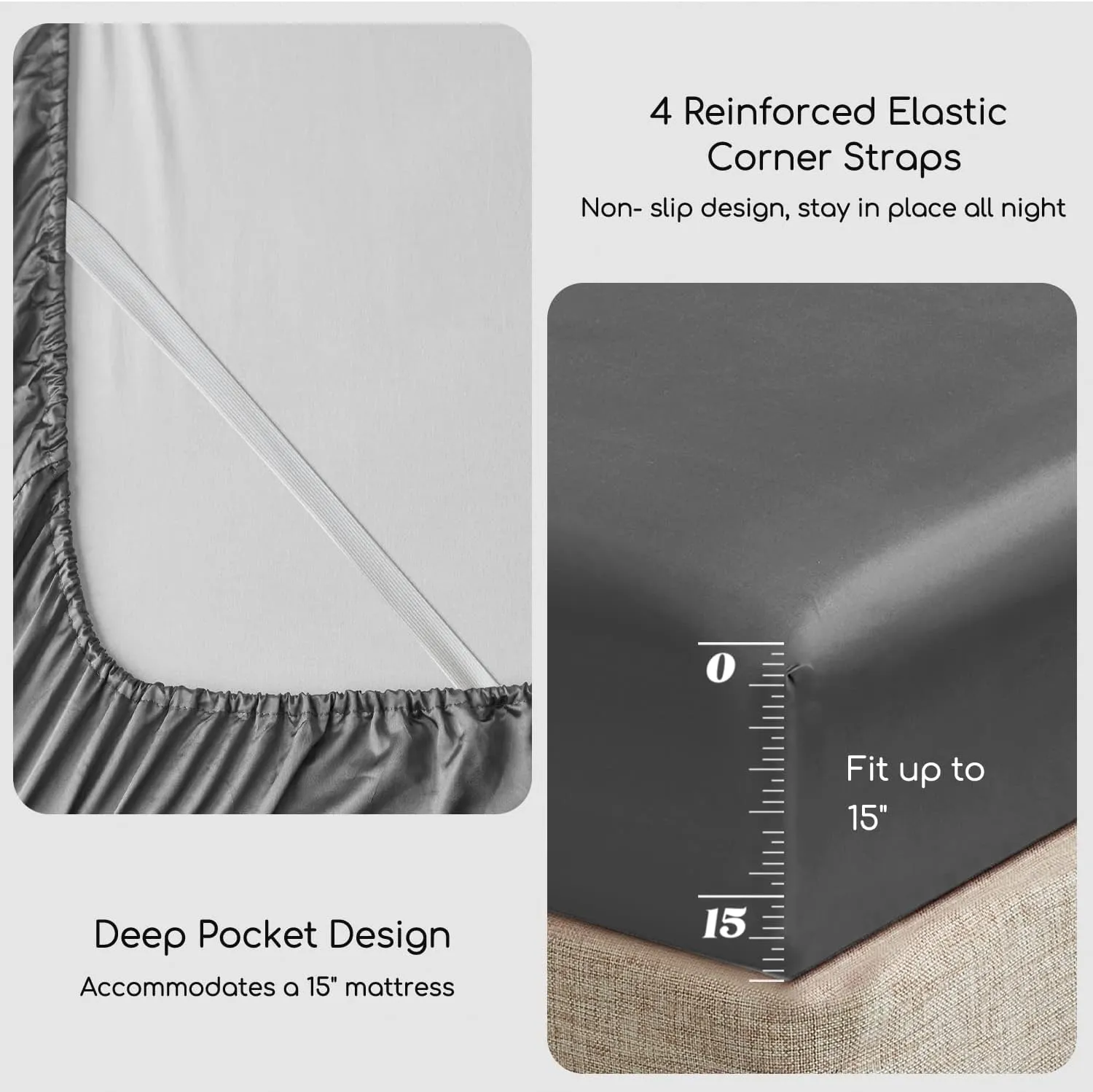 MR&HM Satin Bed Sheets, Queen Size Sheets Set, 4 Pcs Silky Bedding Set with 15 Inches Deep Pocket for Mattress (Queen, Dark Grey)