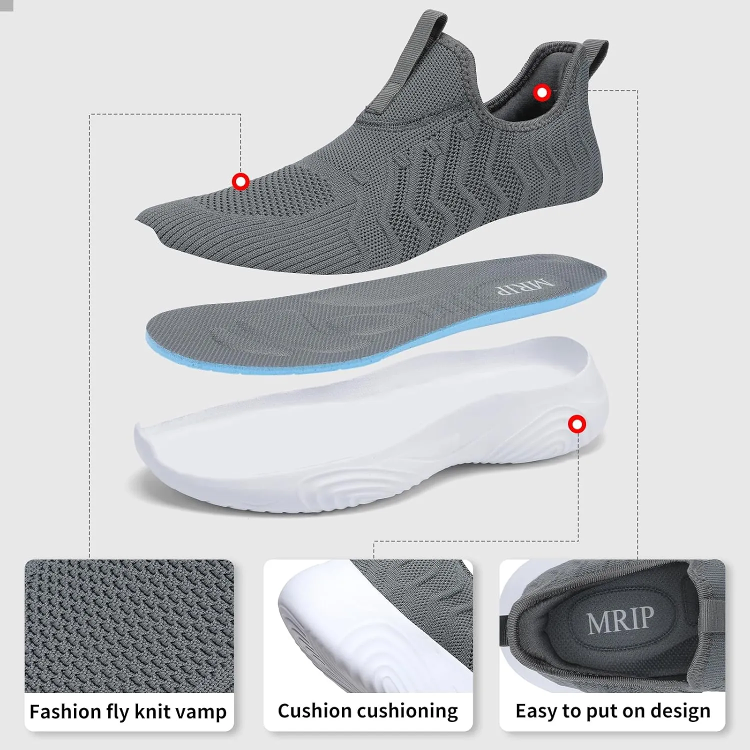 MRIP Mens Slip On Walking Shoes Lightweight Non Slip Gym Workout Running Shoes Mesh Breathable Cushion Fashion Tennis Athletic Casual Sneakers