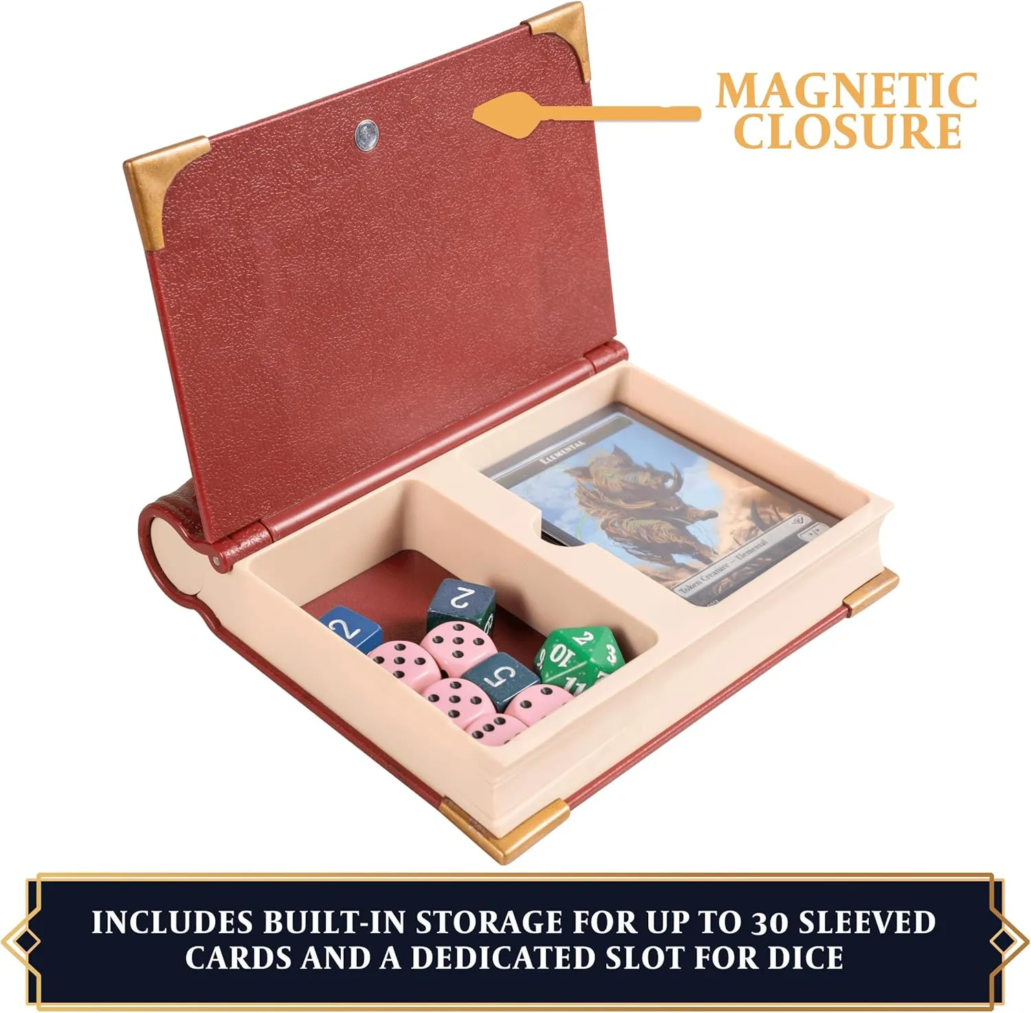 MTG Commander EDH Command Zone/Tray for Magic The Gathering -With Damage, Cast & Life Counters. Store your Commander Deck's Dice & Tokens inside (up to 30 Sleeved Cards)- MTG Accessories Gift. (Red)