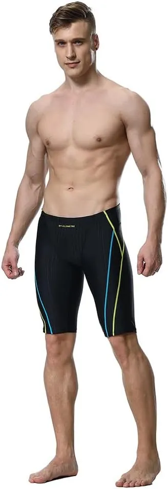 MY KILOMETRE Men's Swimsuit Jammer Solid Swim Jammers Endurance Long Racing Training Swimsuit