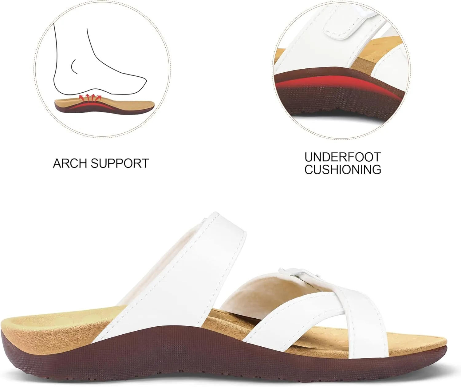 mysoft Women's Arch Support Slide Sandals Adjustable Orthopedic Flip Flops Comfortable Walking Summer Shoes