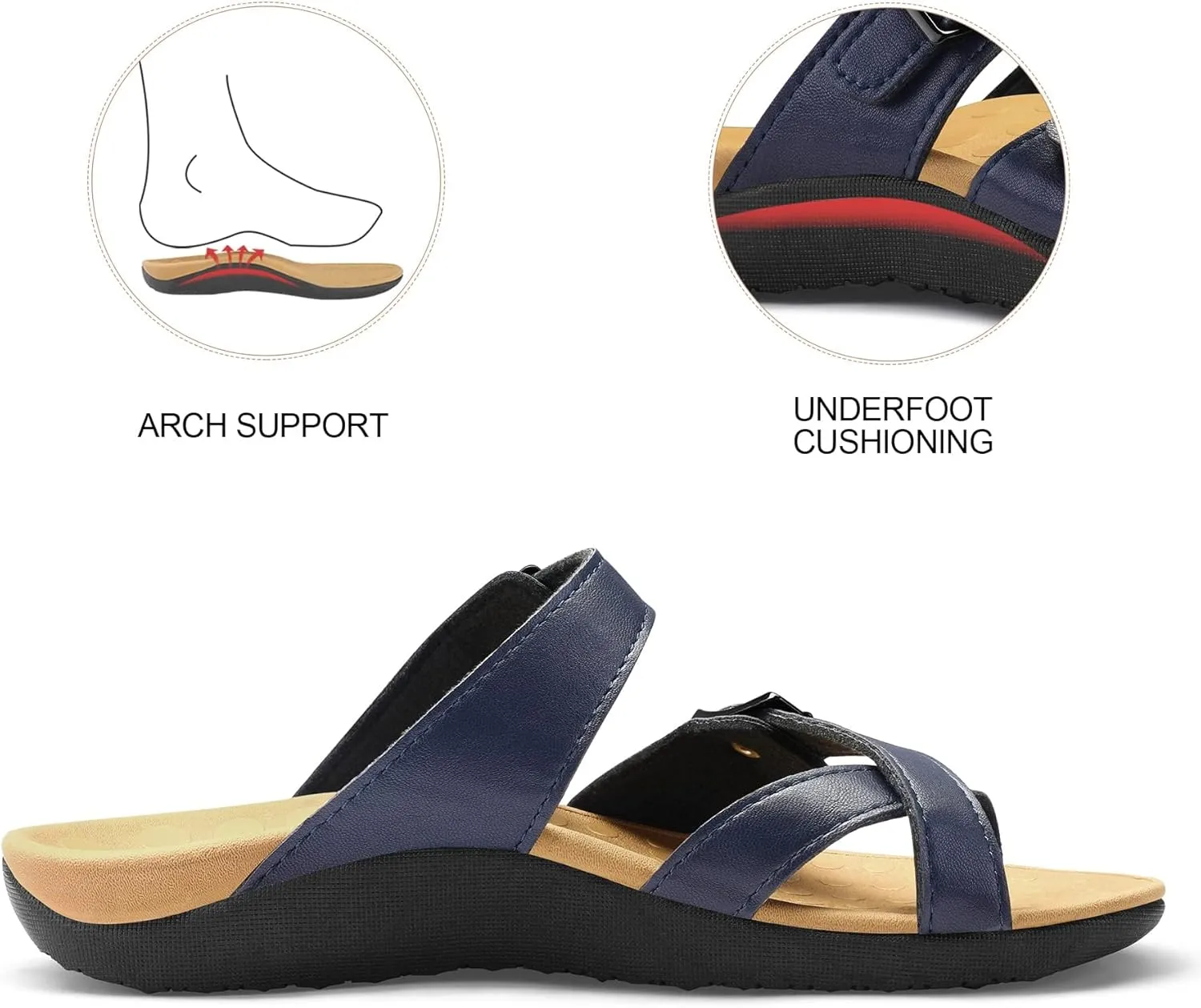 mysoft Women's Arch Support Slide Sandals Adjustable Orthopedic Flip Flops Comfortable Walking Summer Shoes