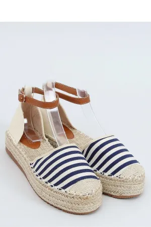 Navy Striped Canvas Platform Espadrilles with Ankle Strap