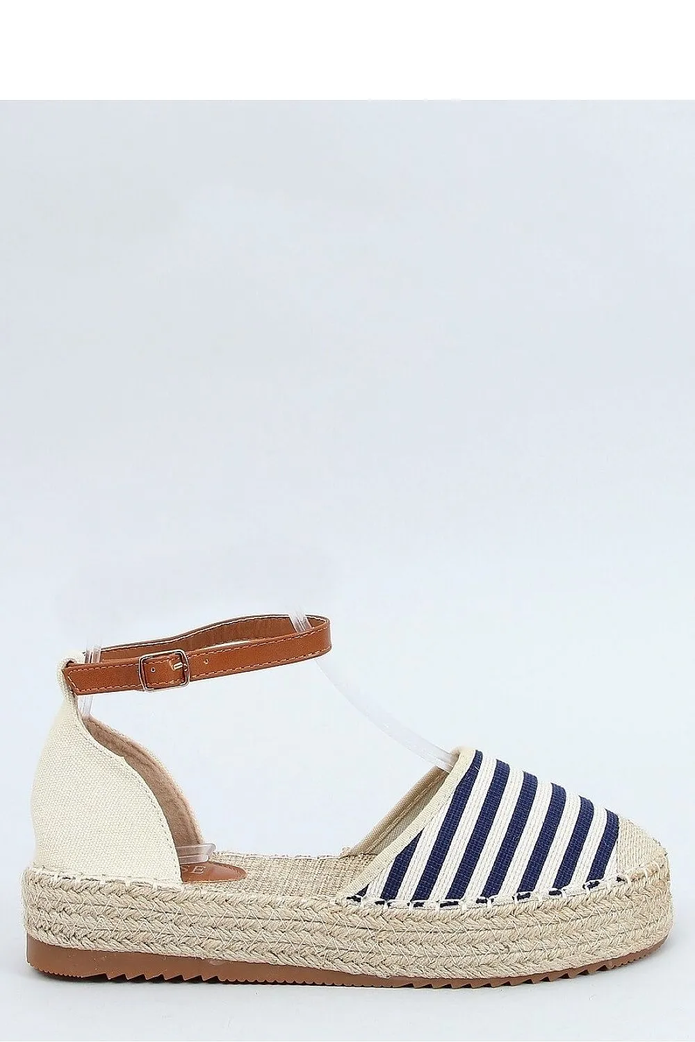 Navy Striped Canvas Platform Espadrilles with Ankle Strap