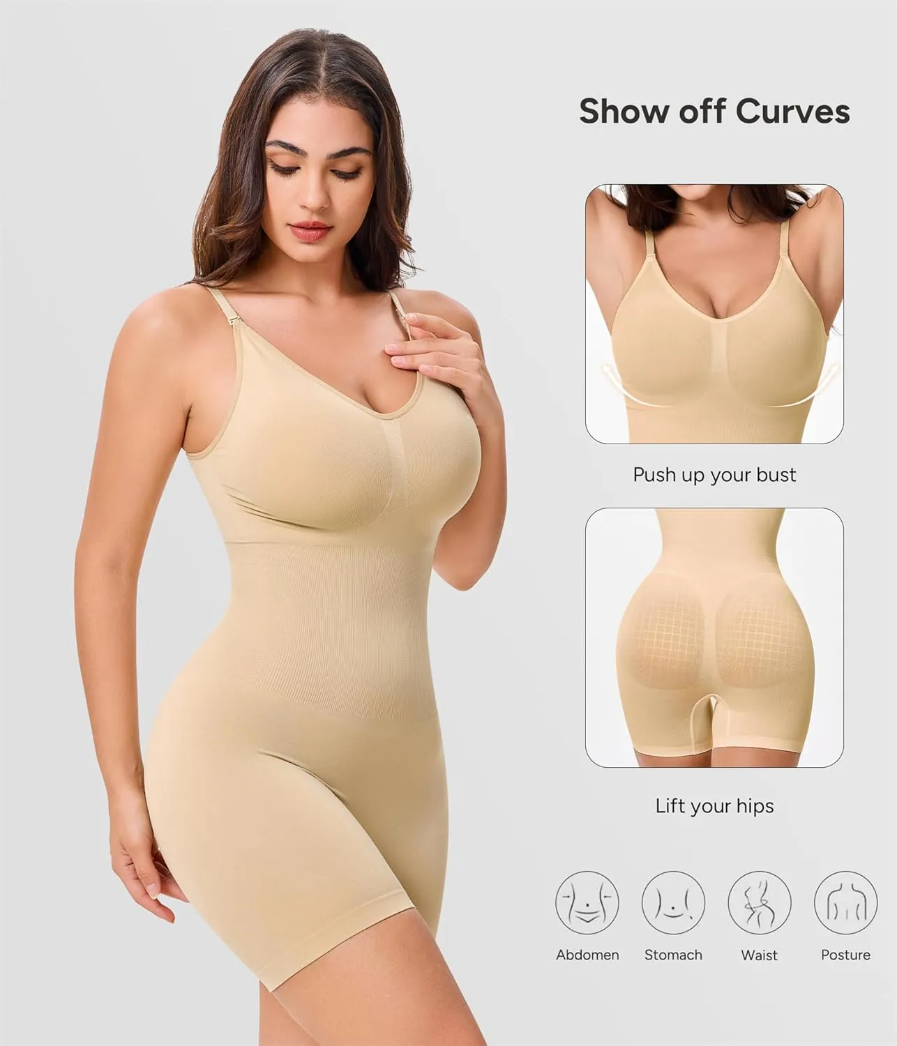 Nebility Shapewear Bodysuit for Women Tummy Control Body Suit Seamless Sculpting Body Shaper Mid Thigh Shorts