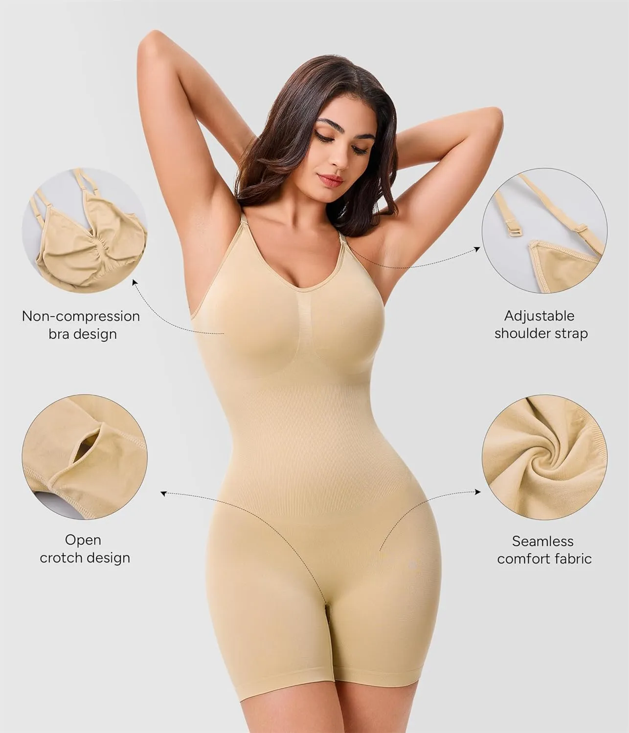 Nebility Shapewear Bodysuit for Women Tummy Control Body Suit Seamless Sculpting Body Shaper Mid Thigh Shorts