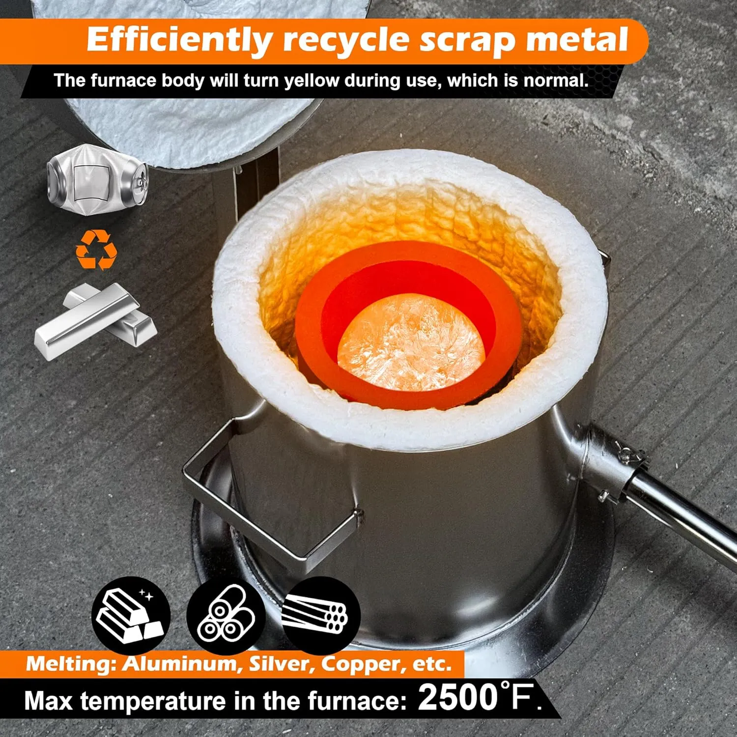 Nelyrho 6KG Hinged Flip Top Propane Melting Furnace Metal Smelting Machine with High Capacity, Melting Aluminum, Silver, and Copper Alloys, Easy-to-Use Foundry Kiln for Beginners and Professionals
