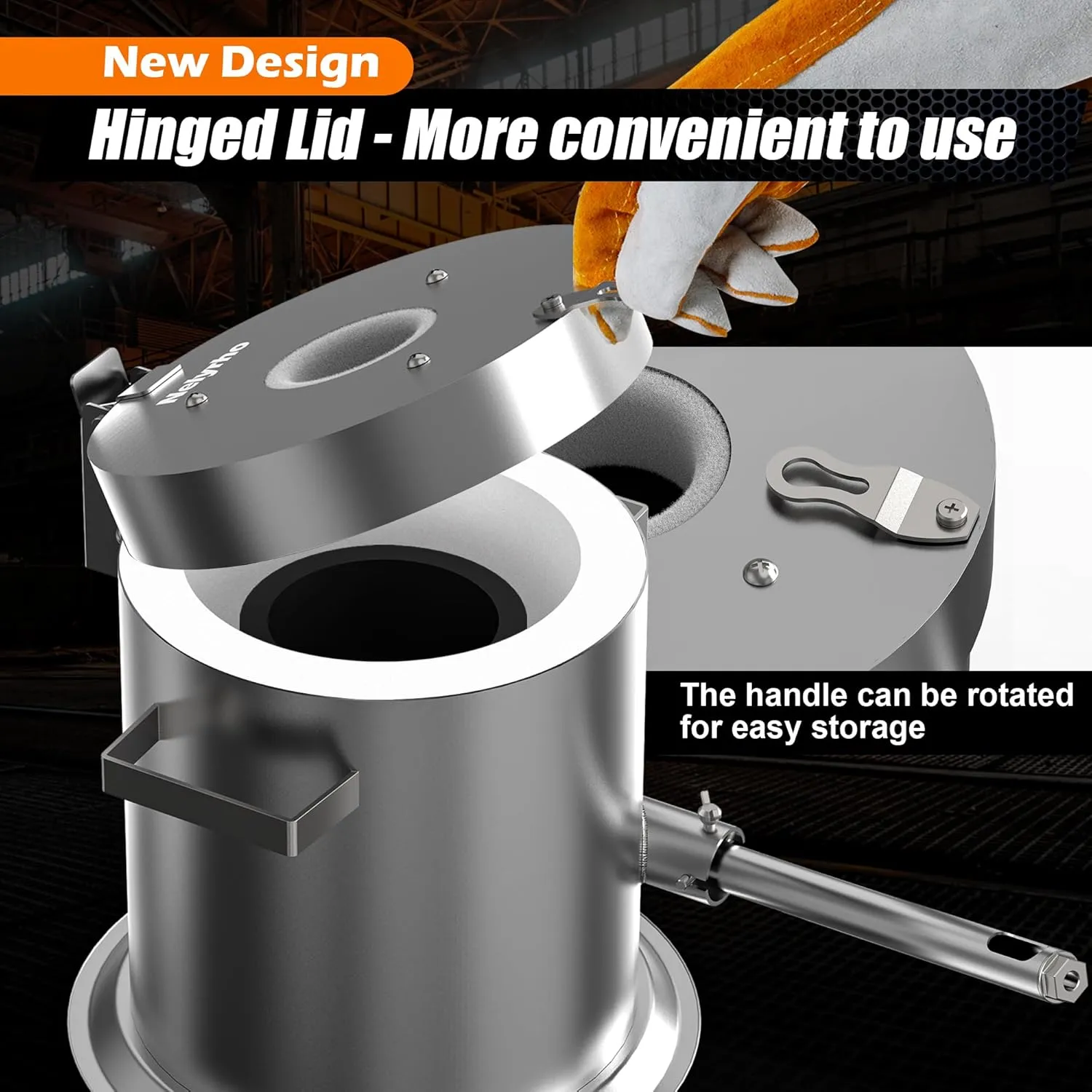 Nelyrho 6KG Hinged Flip Top Propane Melting Furnace Metal Smelting Machine with High Capacity, Melting Aluminum, Silver, and Copper Alloys, Easy-to-Use Foundry Kiln for Beginners and Professionals