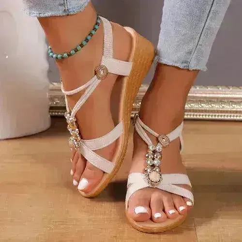 New Women Solid Color Wedge Sandals  New Ankle Buckle Non Slip