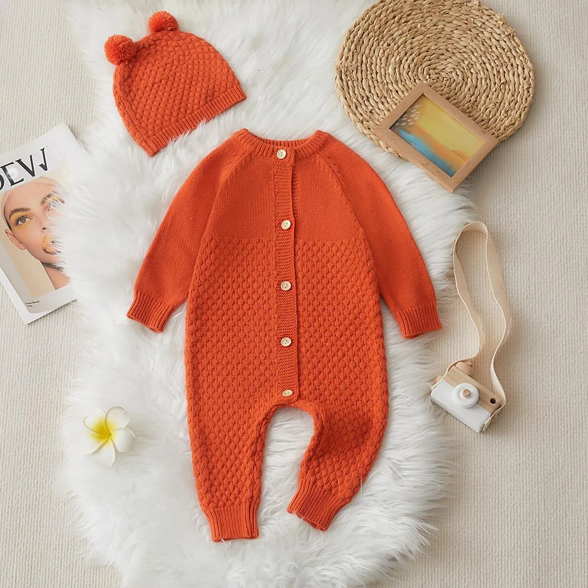 Newborn Baby Boy Long Sleeve Knitted Romper Warm Bodysuit Knitted Winter Clothes 0-24 Months