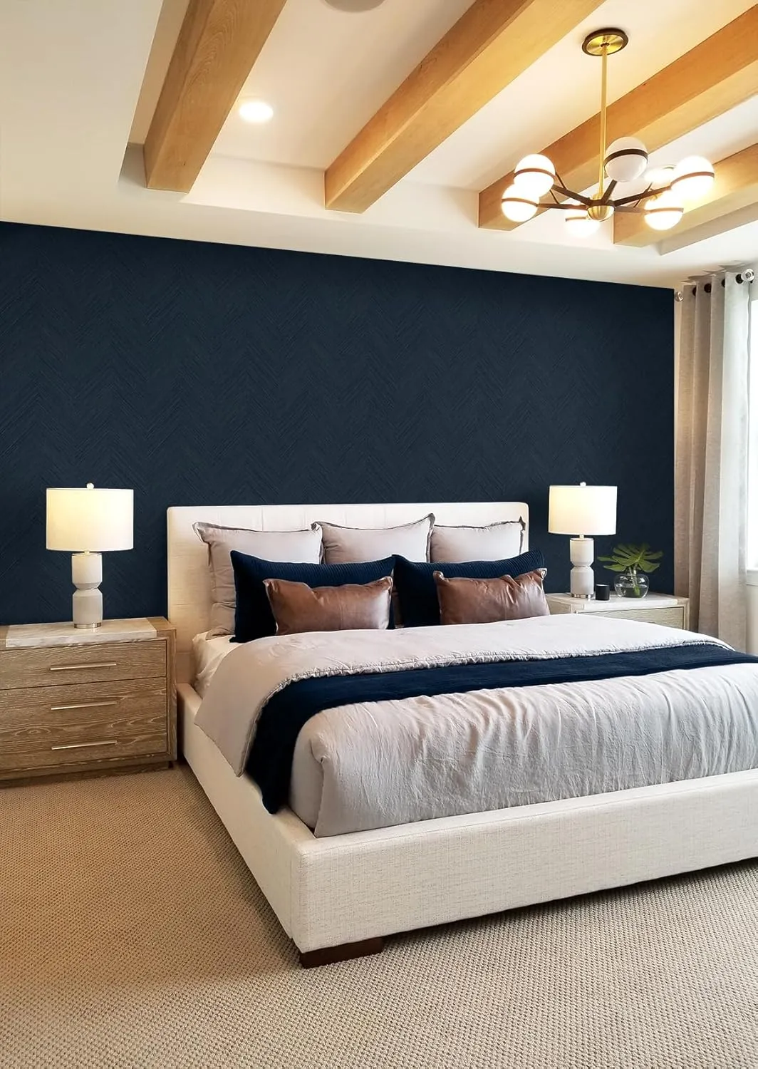 NextWall Chevron Stripe Peel and Stick Wallpaper (Dark Blue)