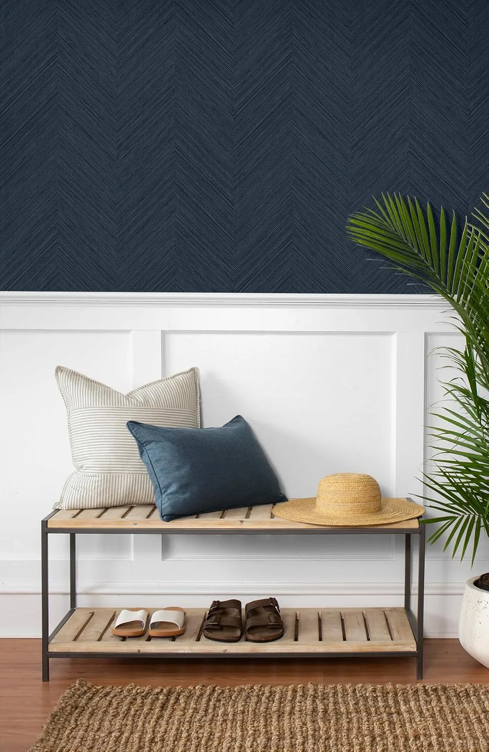 NextWall Chevron Stripe Peel and Stick Wallpaper (Dark Blue)