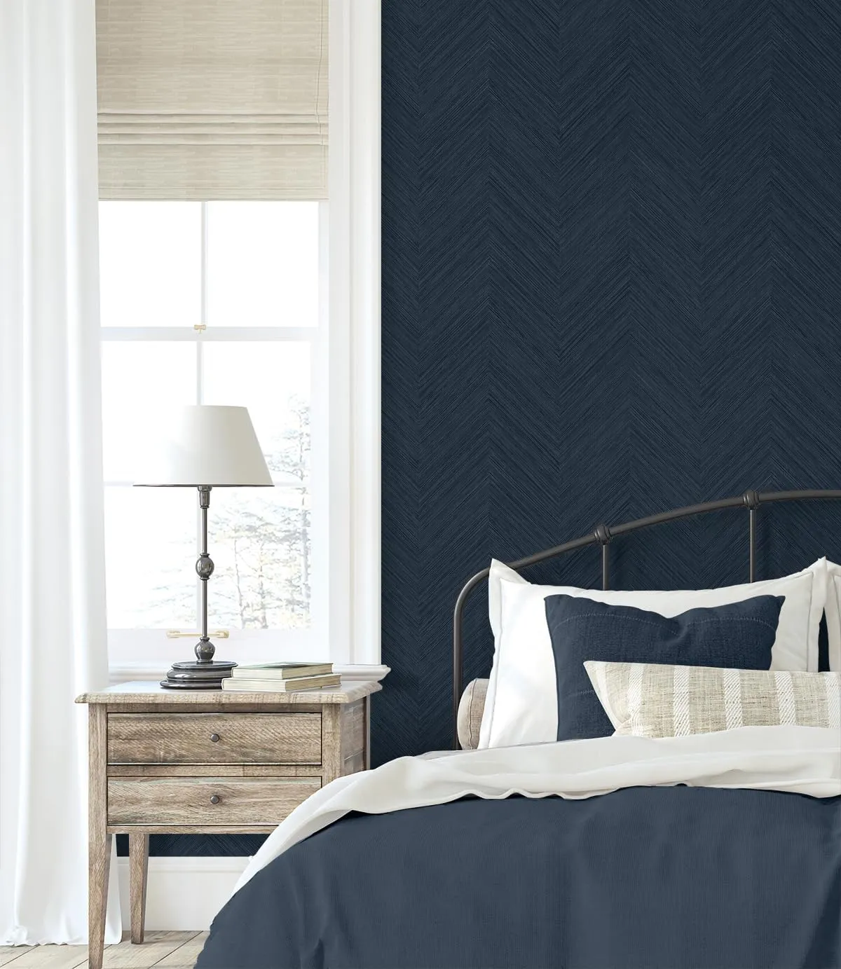 NextWall Chevron Stripe Peel and Stick Wallpaper (Dark Blue)