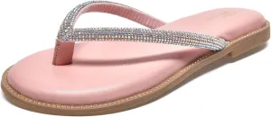 NianEr Womens Microfiber Leather Comfort Foam Rhinestone Glitter Sparkly Dress Flip Flop Sandals Summer Cute Flat Slides