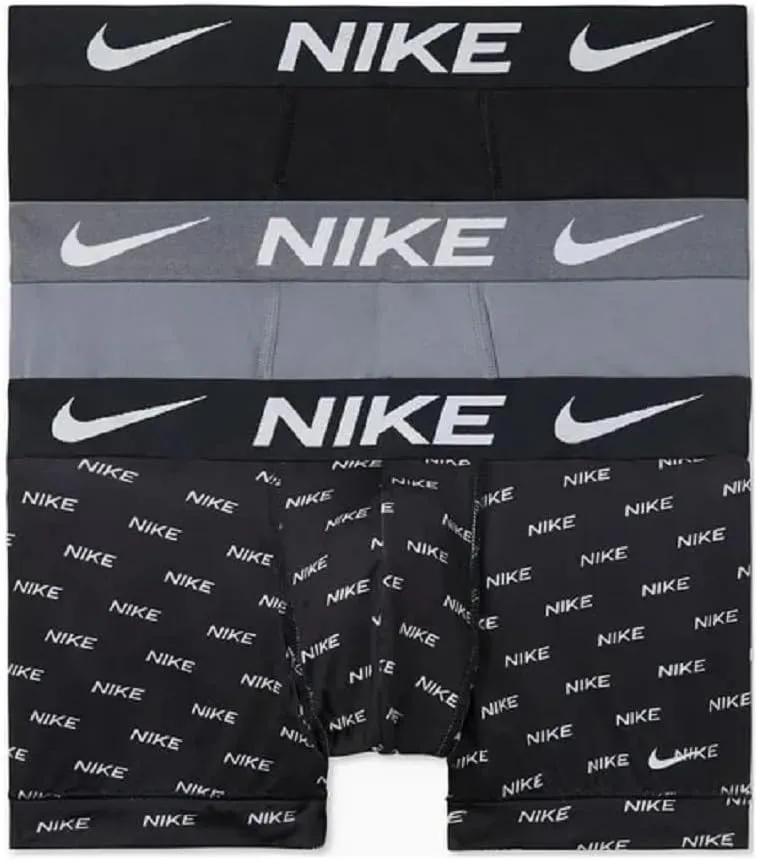 Nike Men's Dri-FIT Essential 3-pack Microfiber 4-Inch Trunks (as1, alpha, m, regular, regular, Logo/Grey/Black)