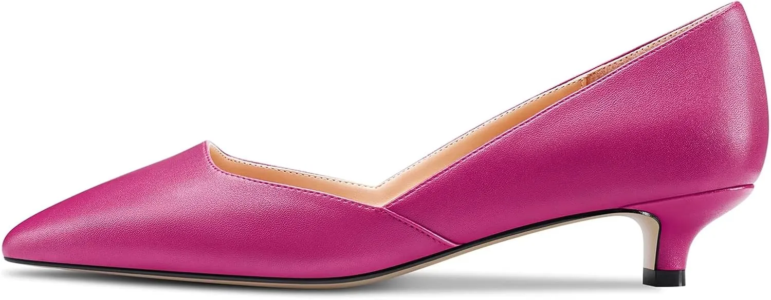 NobleOnly Women Kitten Low Heel Pointed Toe Pumps Slip-on Wedding Office 1.4 Inches Heels