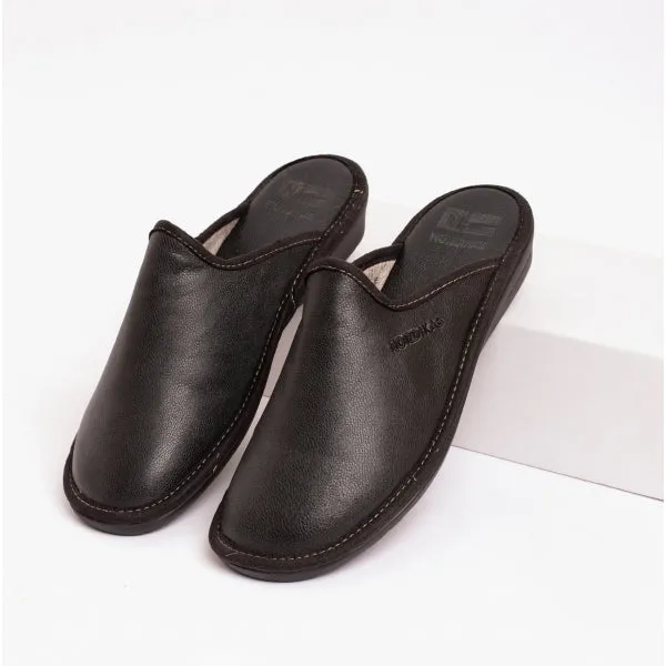 Nordikas 347 (NAPA) Womens Leather Mule Slippers Black