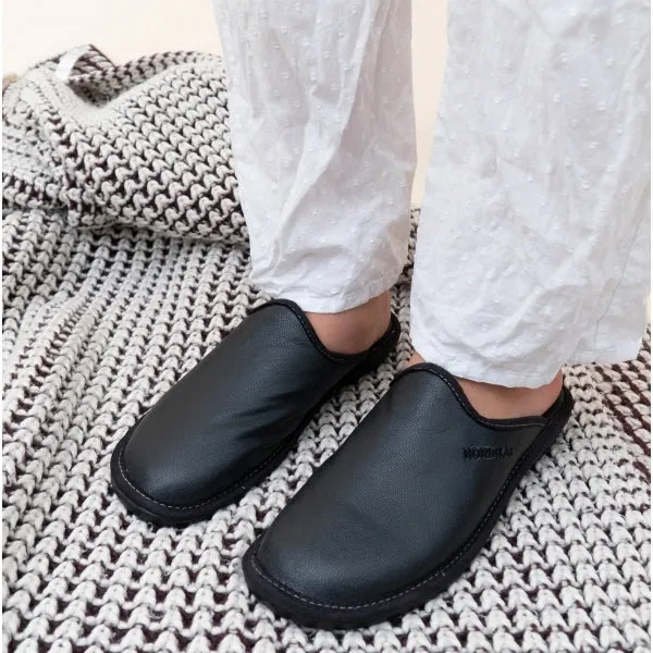 Nordikas 347 (NAPA) Womens Leather Mule Slippers Black