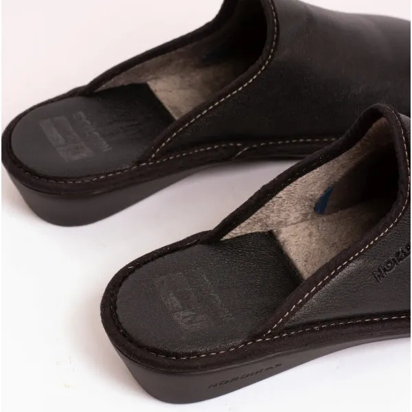 Nordikas 347 (NAPA) Womens Leather Mule Slippers Black