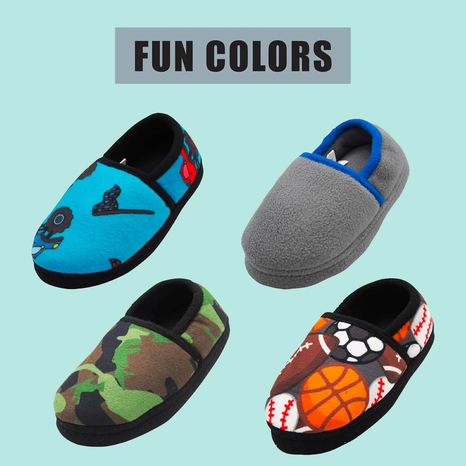 NORTY Fleece Slippers for Boys - Slip-On Toddler House Shoes with a Memory Foam Footbed - Runs One Size Small