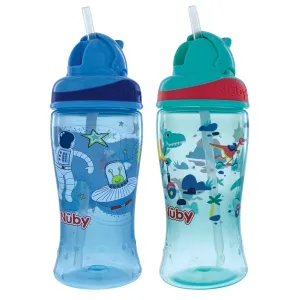 Nuby 2pkThirsty Kids No-Spill Flip-it Printed Boost Cup with Thin Soft Straw - 12oz, 18  Months, 2pack Print May Vary