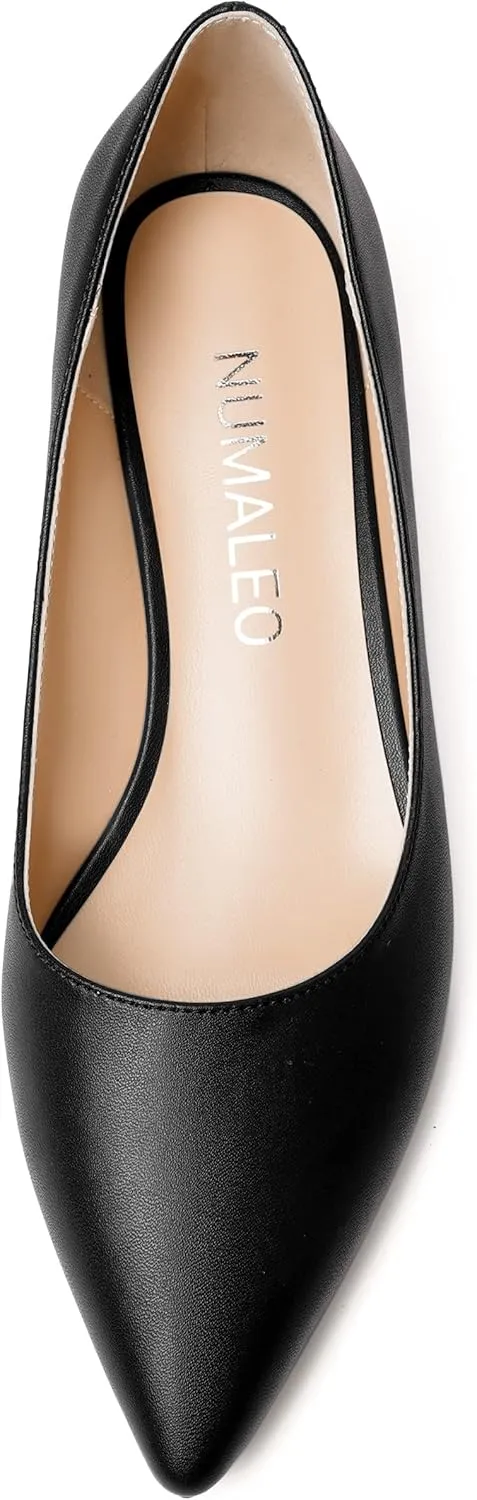 NUMALEO Womens Cute Bridal Slip On Matte Solid Pointed Toe Chunky Low Heel Pumps Shoes 1.5 Inch