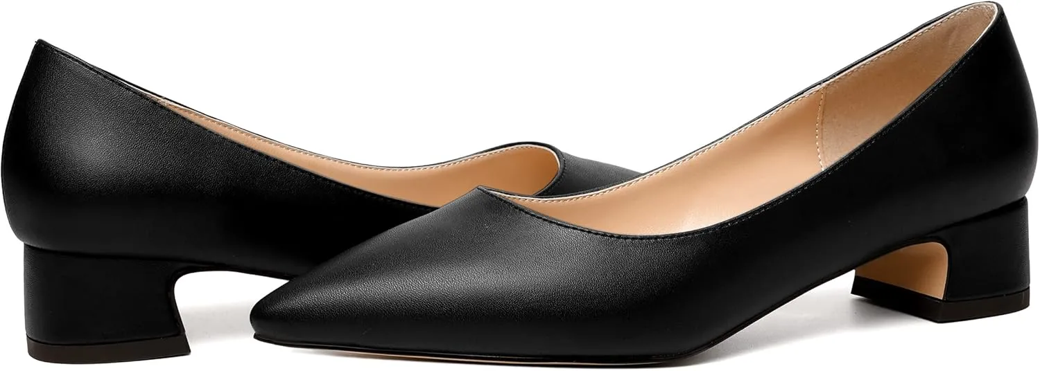 NUMALEO Womens Cute Bridal Slip On Matte Solid Pointed Toe Chunky Low Heel Pumps Shoes 1.5 Inch