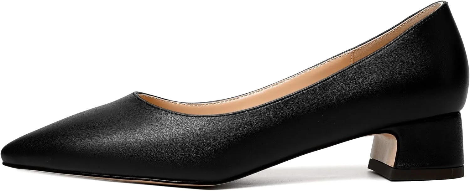 NUMALEO Womens Cute Bridal Slip On Matte Solid Pointed Toe Chunky Low Heel Pumps Shoes 1.5 Inch