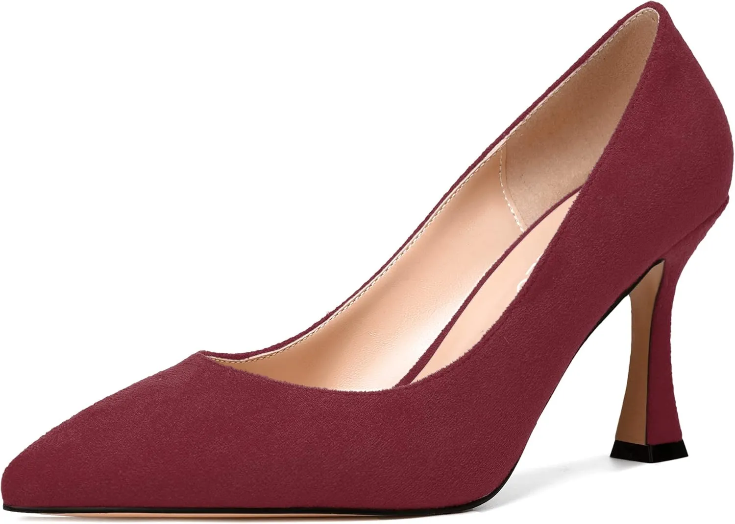 NUMALEO Womens Pointed Toe Cute Suede Slip On Solid Night Club Stiletto High Heel Pumps Shoes 3.3 Inch