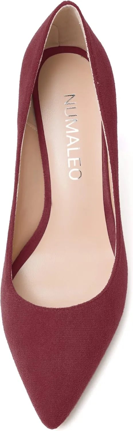 NUMALEO Womens Pointed Toe Cute Suede Slip On Solid Night Club Stiletto High Heel Pumps Shoes 3.3 Inch