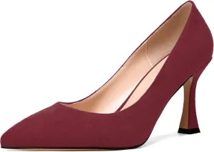 NUMALEO Womens Pointed Toe Cute Suede Slip On Solid Night Club Stiletto High Heel Pumps Shoes 3.3 Inch