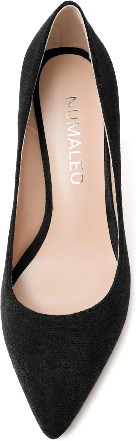 NUMALEO Womens Pointed Toe Cute Suede Slip On Solid Night Club Stiletto High Heel Pumps Shoes 3.3 Inch