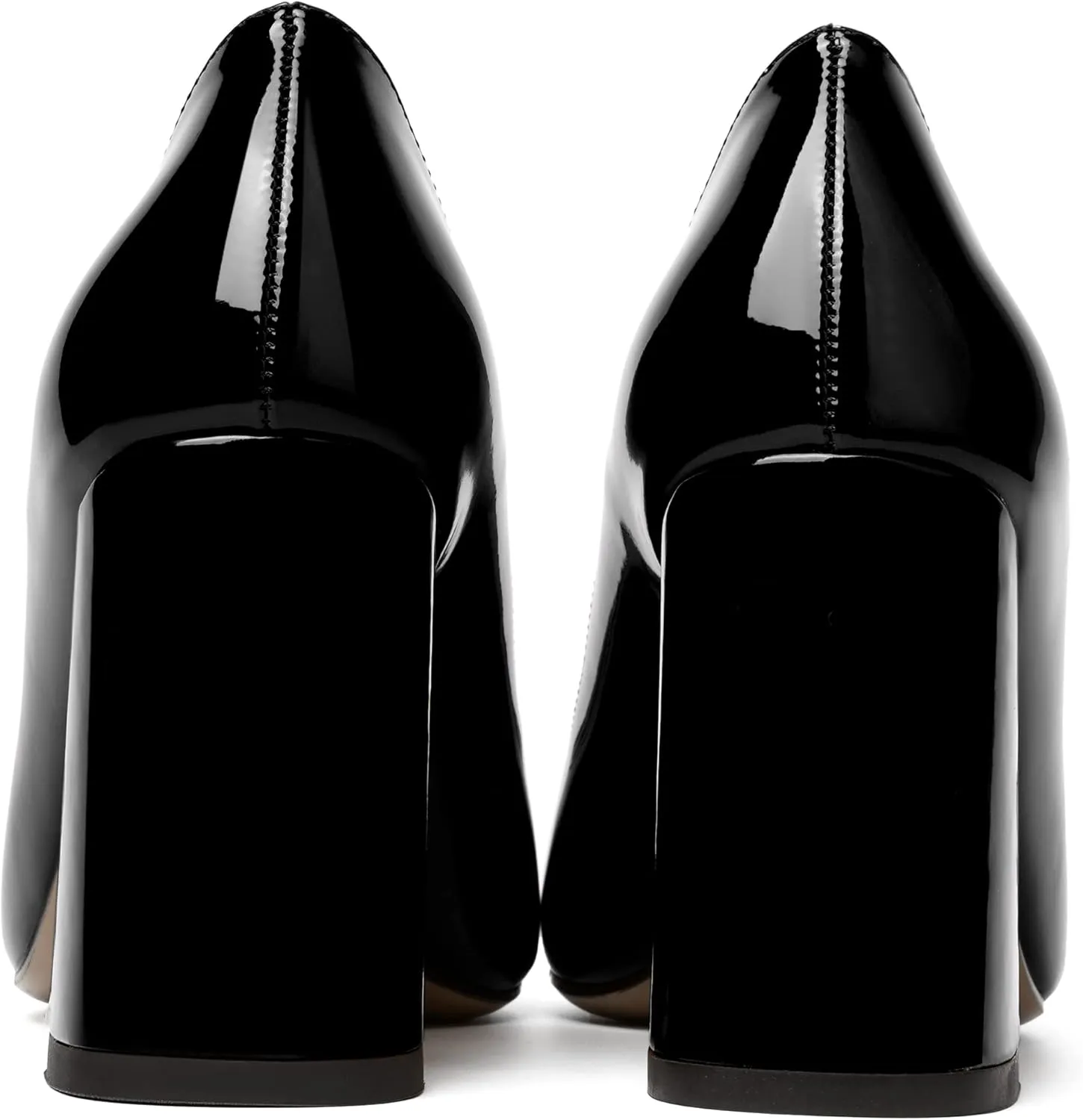 NUMALEO Womens Solid Pointed Toe Casual Dating Patent Slip On Block High Heel Pumps Shoes 3.3 Inch