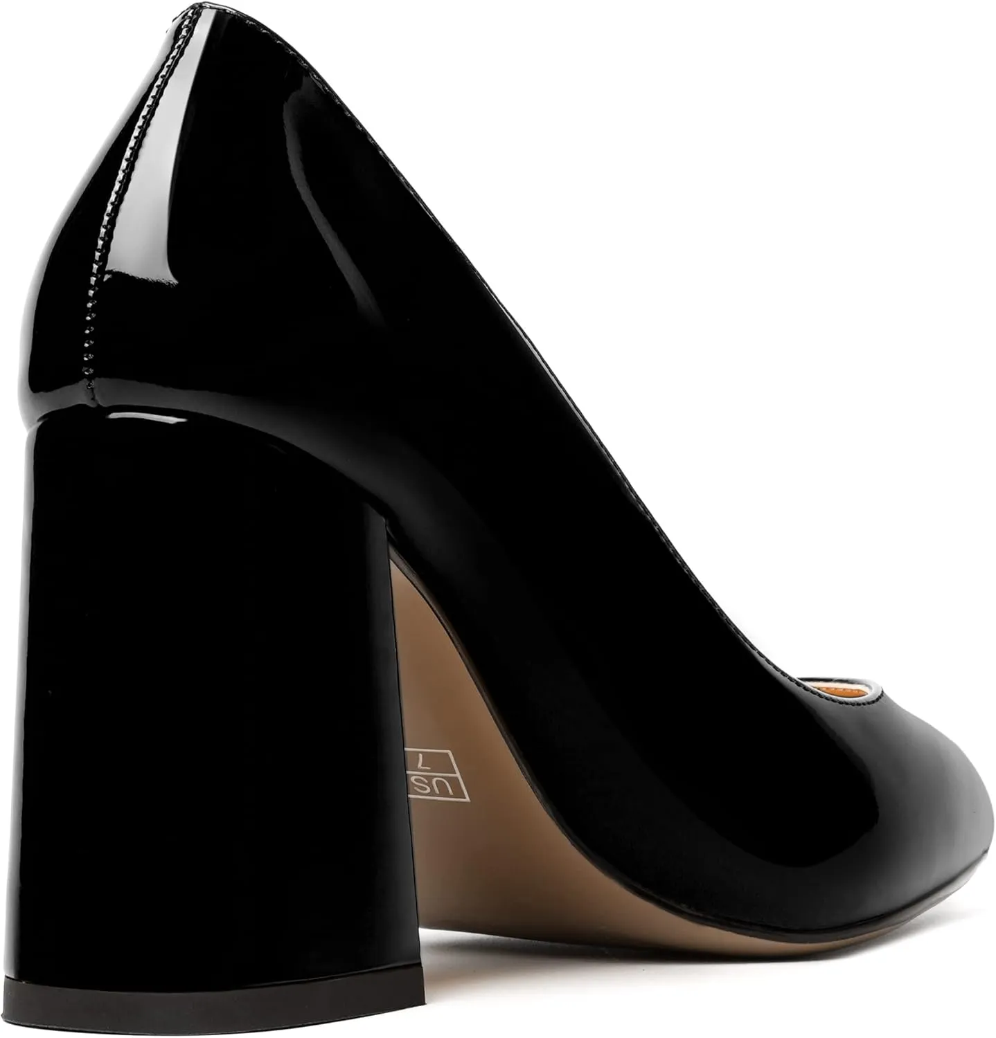 NUMALEO Womens Solid Pointed Toe Casual Dating Patent Slip On Block High Heel Pumps Shoes 3.3 Inch