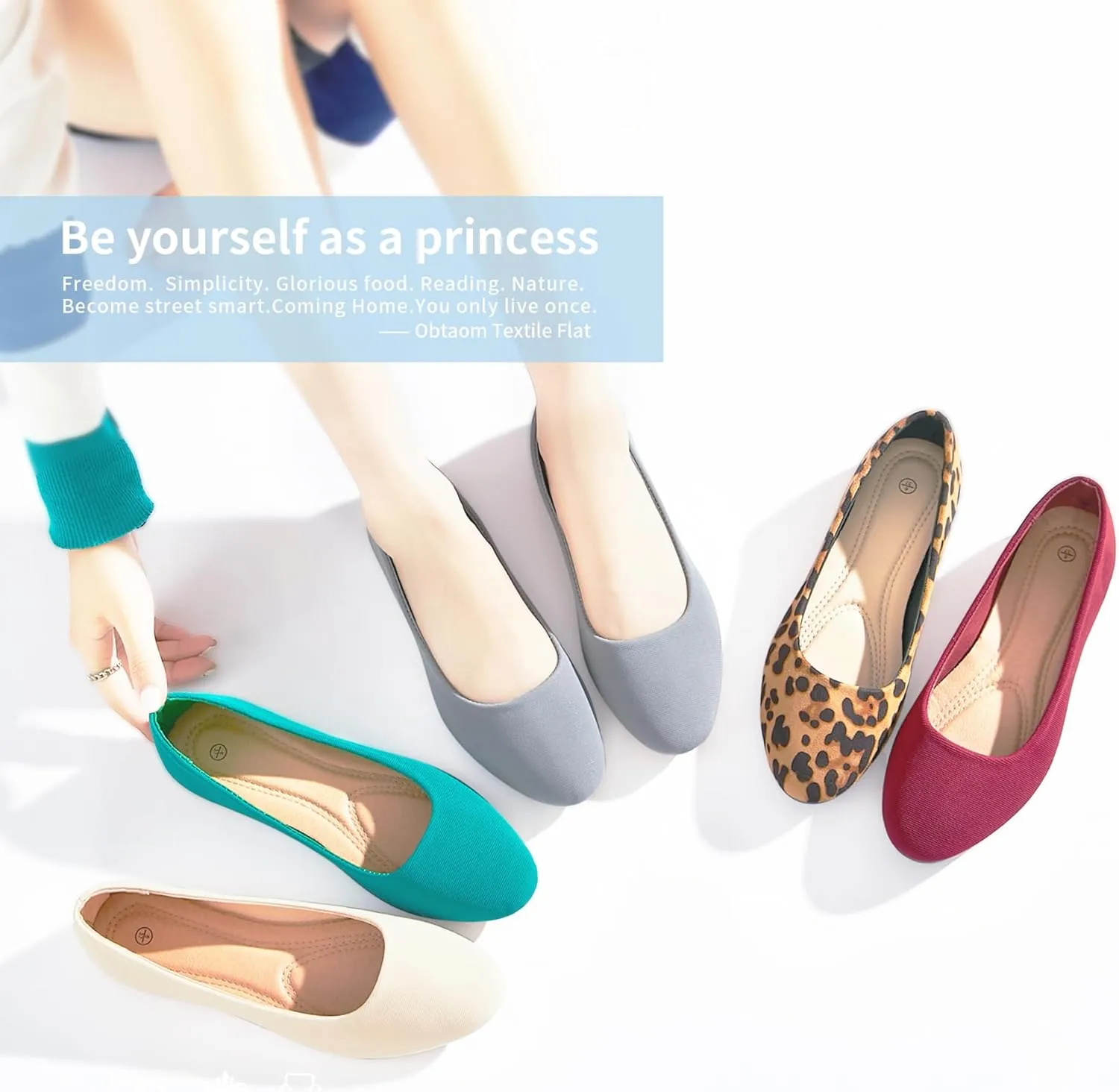 Obtaom Round Toe Women Flat Shoes Slip on Girls Dress Black Ballet Flats