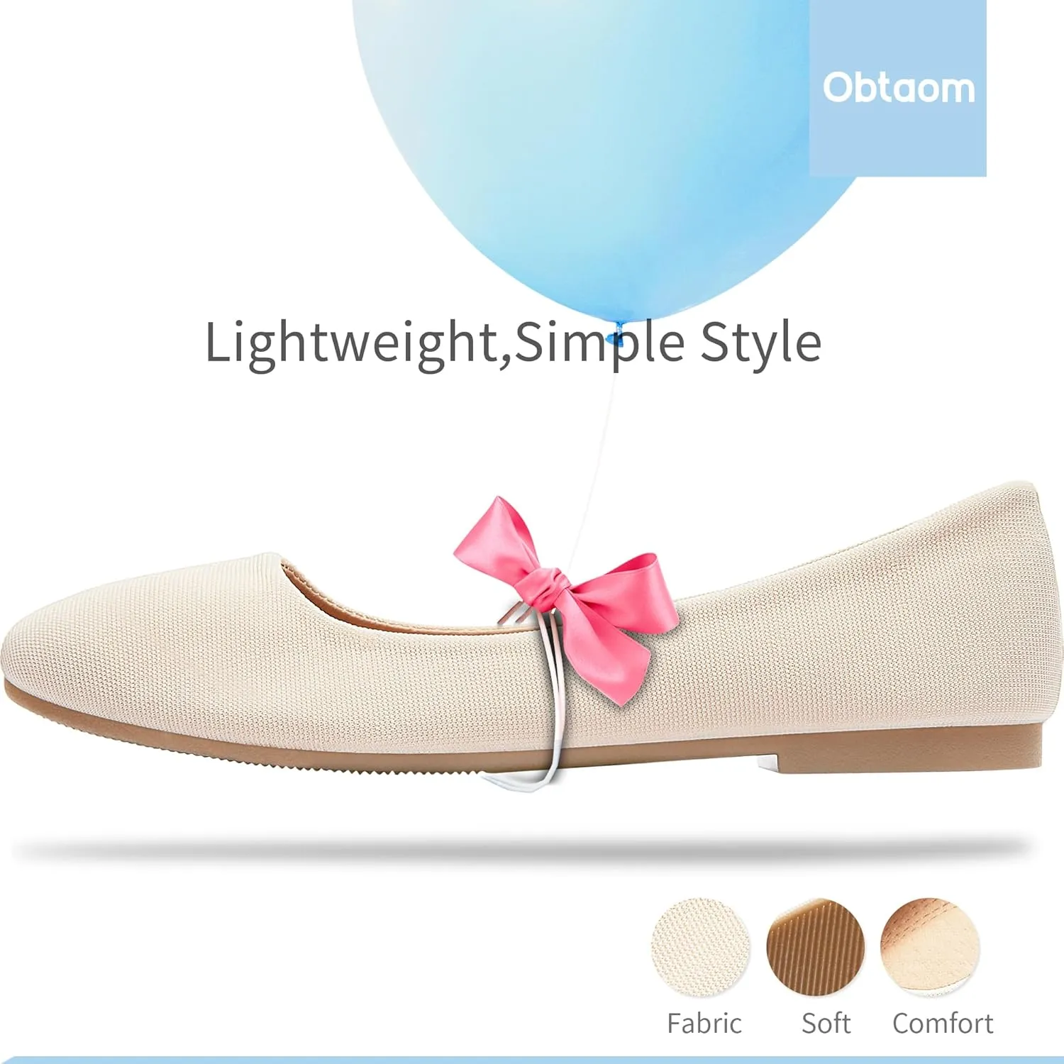 Obtaom Round Toe Women Flat Shoes Slip on Girls Dress Black Ballet Flats