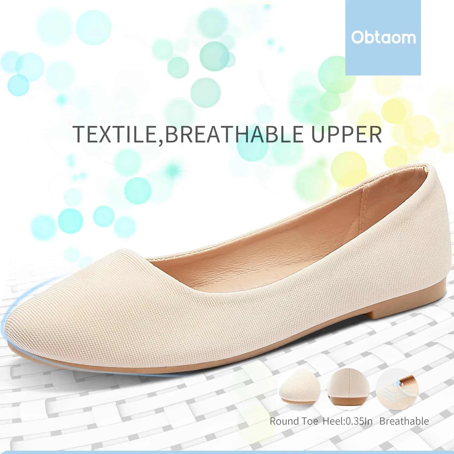 Obtaom Round Toe Women Flat Shoes Slip on Girls Dress Black Ballet Flats