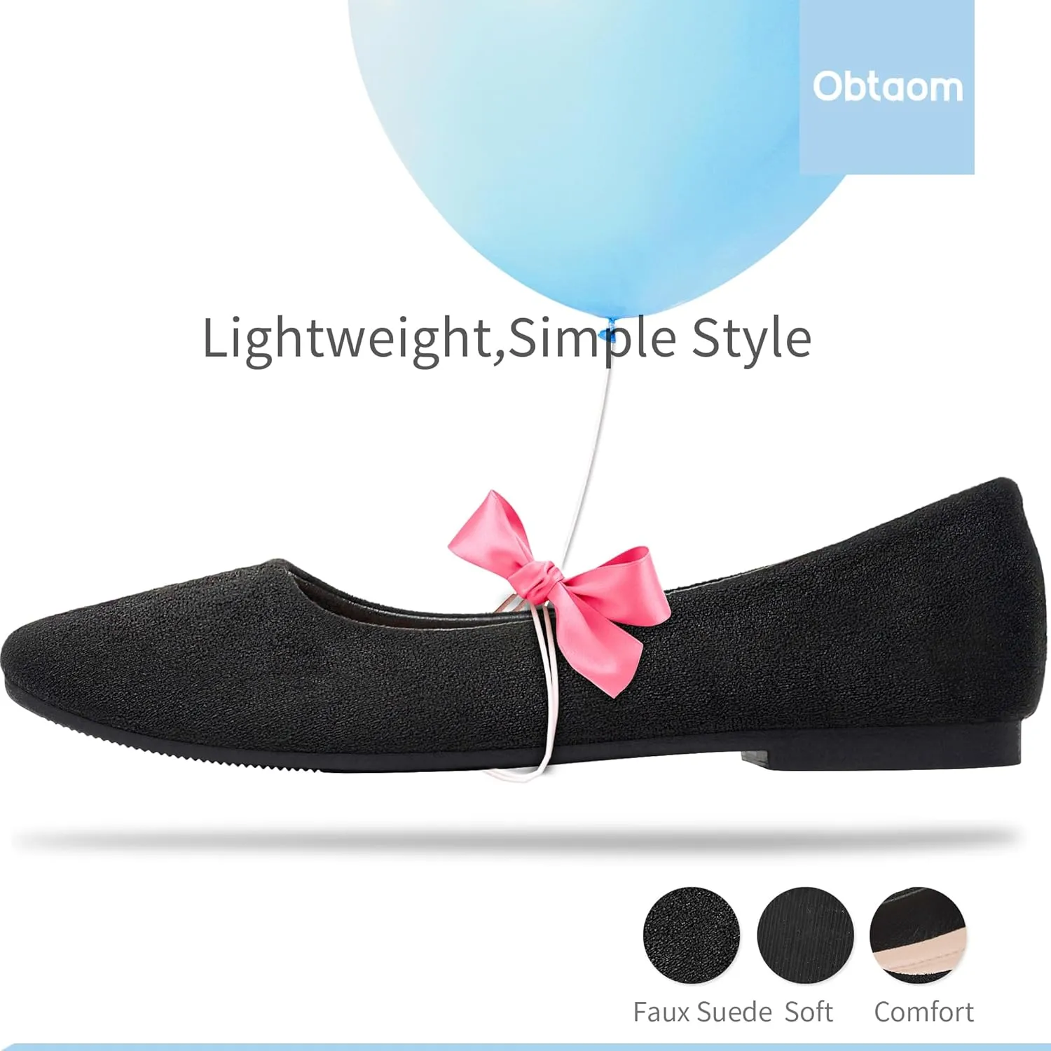 Obtaom Round Toe Women Flat Shoes Slip on Girls Dress Black Ballet Flats
