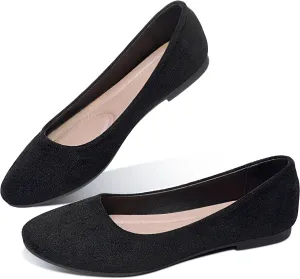 Obtaom Round Toe Women Flat Shoes Slip on Girls Dress Black Ballet Flats
