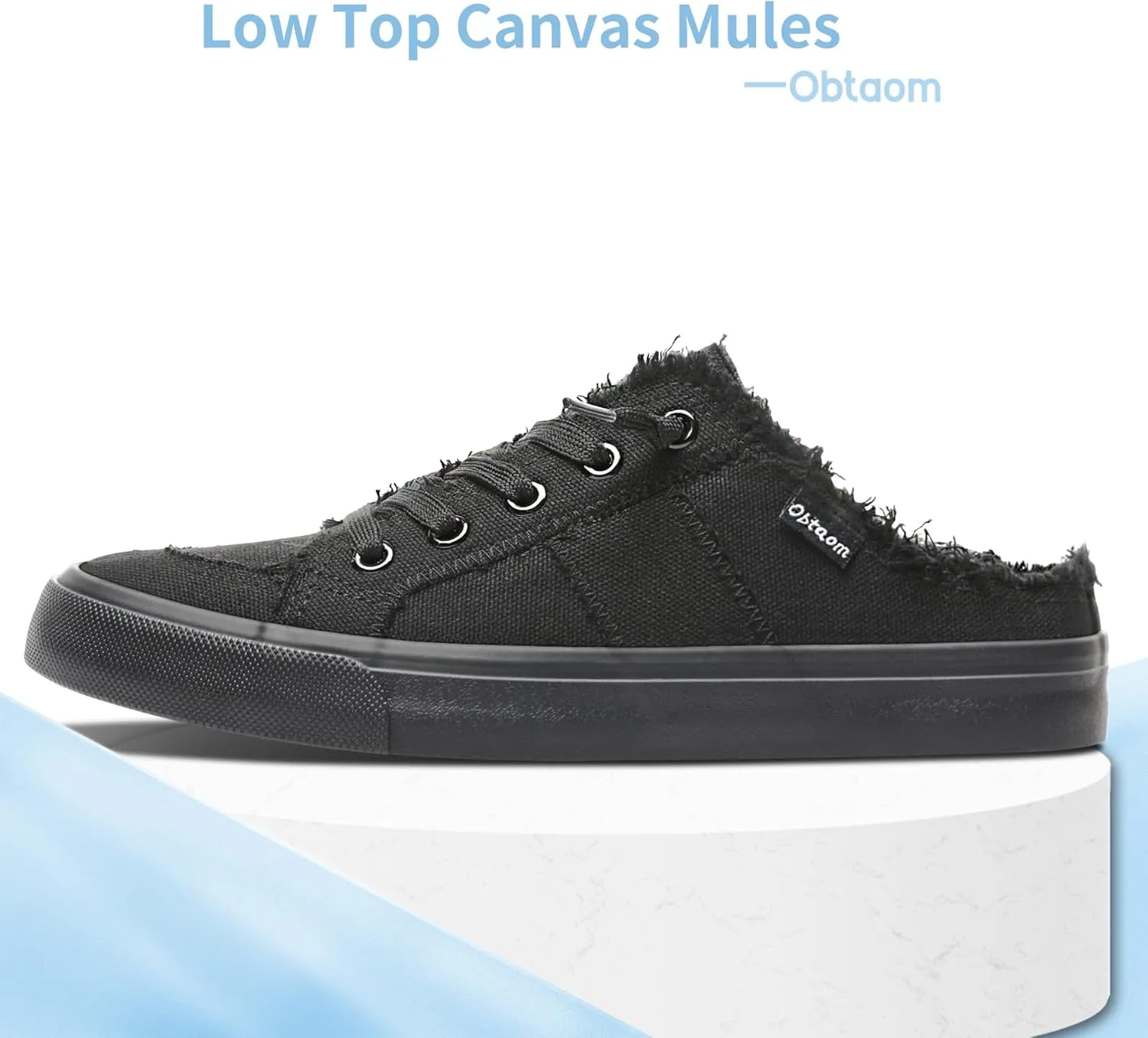 Obtaom Women Canvas Mules Memory Foam Clipper Fashion Sneakers Comfortable Slip-On Mule Backless Holiday Shoes